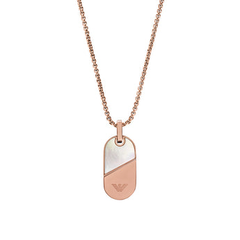Emporio Armani Rose Gold Plated Stainless Steel Mother Of Pearl Dog Tag Pendant on Chain