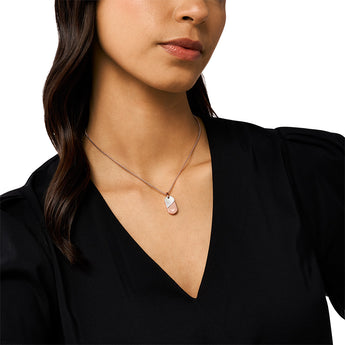 Emporio Armani Rose Gold Plated Stainless Steel Mother Of Pearl Dog Tag Pendant on Chain