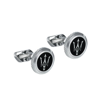 Maserati Stainless Steel Round Black And Silver Logo Cufflinks