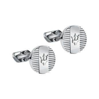 Maserati Stainless Steel Round Stripped Logo Cufflinks