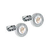 Maserati Stainless Steel Round Stripped Rose Gold Logo Cufflinks