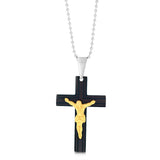 Stainless Steel Black And Gold Two Tone Crucifix Pendant On 60.9cm Ball Chain
