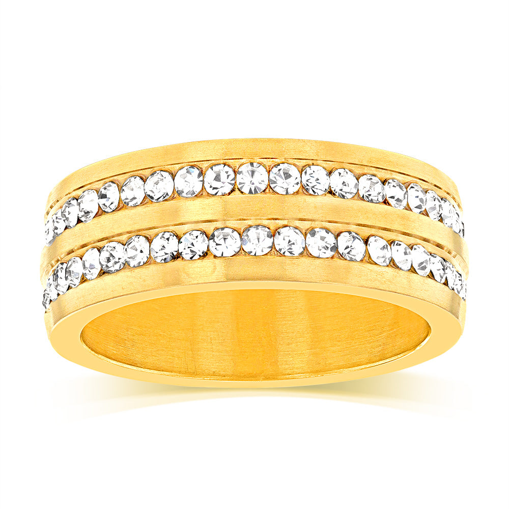 Channel Ring Stainless-Steel Gold-Plated Zirconia Double Channel Ring– Shiels Jewellers