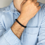 Stainless Steel Gold Plated Black Beads Stretchable Bracelet