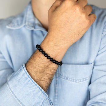 Stainless Steel Gold Plated Black Beads Stretchable Bracelet