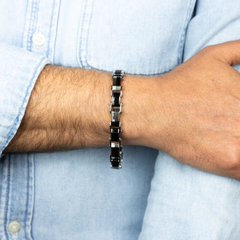 Stainless Steel Multitone Silver Black And Chocolate Hinged 21cm Bracelet