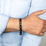 Stainless Steel Multitone Silver Black And Chocolate Hinged 21cm Bracelet