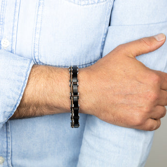 Stainless Steel Multitone Silver Black And Chocolate Hinged 21cm Bracelet