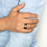 Grey And Black Strips 8mm Wide Rose Gold Tungsten Ring