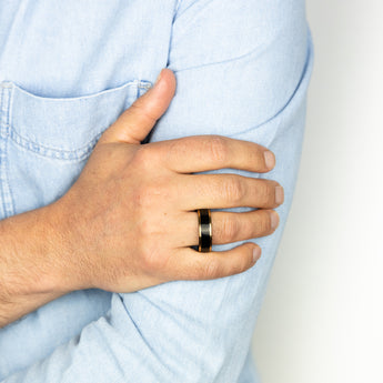 Black Middle Stripe Rose Gold Tungsten Ring