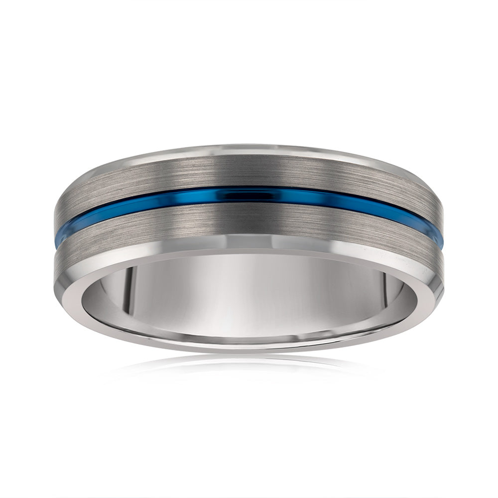Blue Stripe 6mm Tungsten Ring– Shiels Jewellers