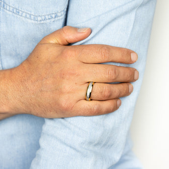 Textured Silver Stripe Gold Polished 6mm Tungsten Ring