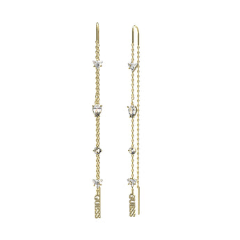 Guess Gold Plated Stainless Steel 75mm Chains And Crystal Threader Drop Earrings