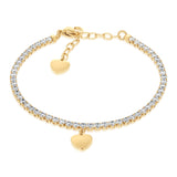 Stainless-Steel Gold-Plated Heart Charm 2.4mm Cubic Zirconia Tennis Bracelet