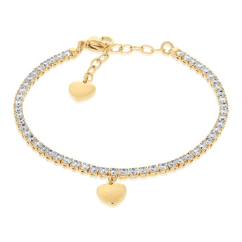 Stainless-Steel Gold-Plated Heart Charm 2.4mm Cubic Zirconia Tennis Bracelet