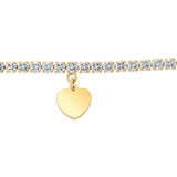 Stainless-Steel Gold-Plated Heart Charm 2.4mm Cubic Zirconia Tennis Bracelet