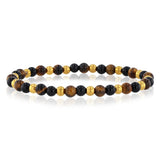 Stainless Steel Gold Plated Black Agate Tiger Eye 17.5cm Stretchable Bracelet