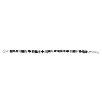 Forte Stainless Steel Black Agate, Map Stone And Black Labradorite 21+2.5cm Bracelet