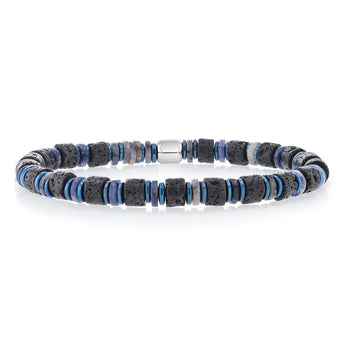 Stainless Steel Black Labradorite And Sodalite Stretchable 19.5cm Bracelet