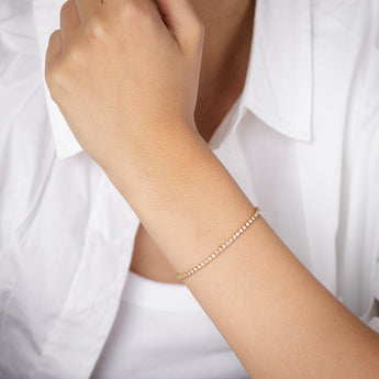 Stainless Steel Gold Plated 2mm Cubic Zirconia Tennis 17+3.5cm Bracelet