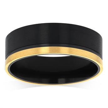 Forte Stainless Steel Gold Stripe Black Stainless Steel Ring