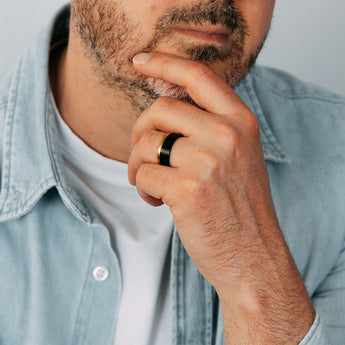 Forte Stainless Steel Gold Stripe Black Stainless Steel Ring