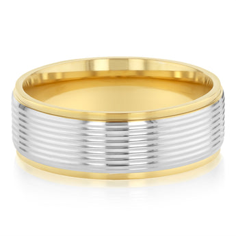 Stainless Steel Gold Plated Stripped Two-Tone Ring