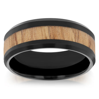 Laminated Stainless Steel Black Ring with Wood Inly