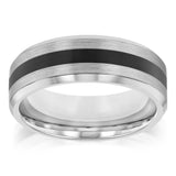 Stainless Steel Ring with Black Stripe Accent