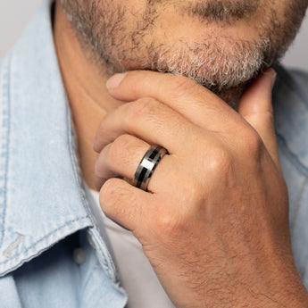 Stainless Steel Ring with Black Stripe Accent