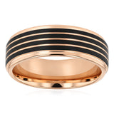 Black and Rose Gold Textured Stripe Ring