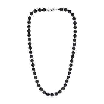 Black Beaded Necklace with Silver Spacers