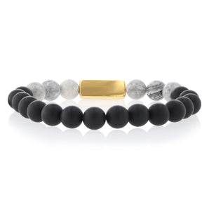 Black & Grey Stone Bead Bracelet with Gold Accent