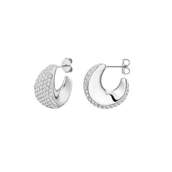 Rosefield Pavé Half Moon Silver Hoops