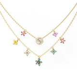 Guess Gold Plated Stainless Steel Two Rows Flowers Necklace