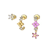 Guess Gold Plated Stainless Steel Crystal Flowers Set Earrings