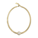 Guess Gold Plated Stainless Steel Octagon Stone Necklace