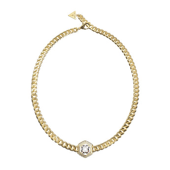 Guess Gold Plated Stainless Steel Octagon Stone Necklace