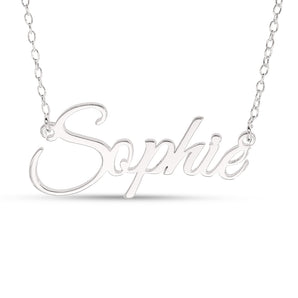 Personalised Sterling Silver Signature Name Pendant on 40cm Chain - Elegant Flowing