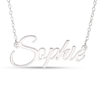 Personalised Sterling Silver Signature Name Pendant on 40cm Chain - Elegant Flowing