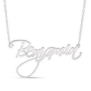 Personalised Sterling Silver Signature Name Pendant on 40cm Chain - Large Script