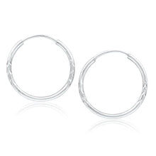 Load image into Gallery viewer, 9ct White Gold Hoop Earrings in 15mm with diag line feature