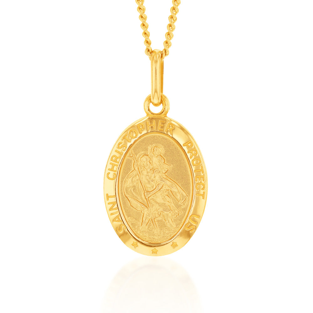 9ct Yellow Gold St Christopher Oval Pendant