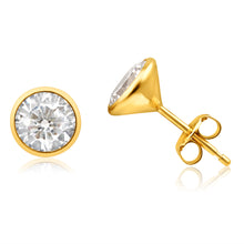 Load image into Gallery viewer, 9ct Yellow Gold Cubic Zirconia 7mm Bezel Set Stud Earrings