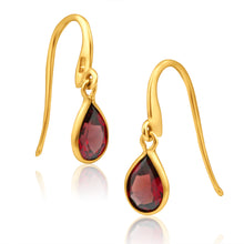 Load image into Gallery viewer, 9ct Yellow Gold Garnet Pear Drop Earrings