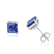 Load image into Gallery viewer, 9ct White Gold Created Sapphire Princess Cut 5mm Stud Earrings