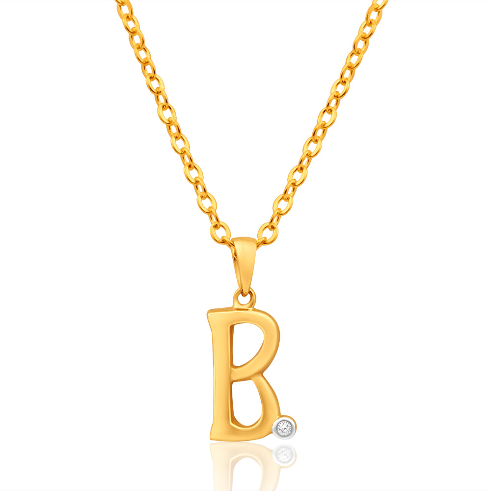 9ct Yellow Gold Pendant Initial B set with Diamond