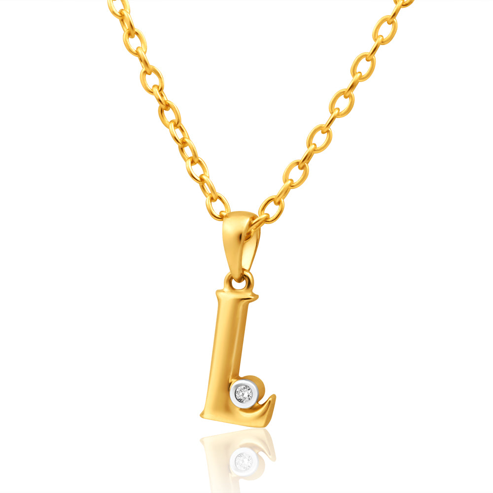 9ct Yellow Gold Pendant Initial L set with diamond
