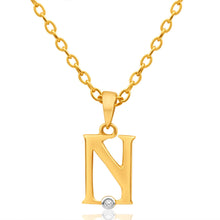Load image into Gallery viewer, 9ct Yellow Gold Pendant Initial N set with Diamond