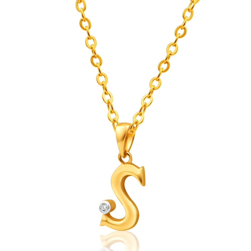 9ct Yellow Gold Pendant Initial S set with diamond – Shiels Jewellers